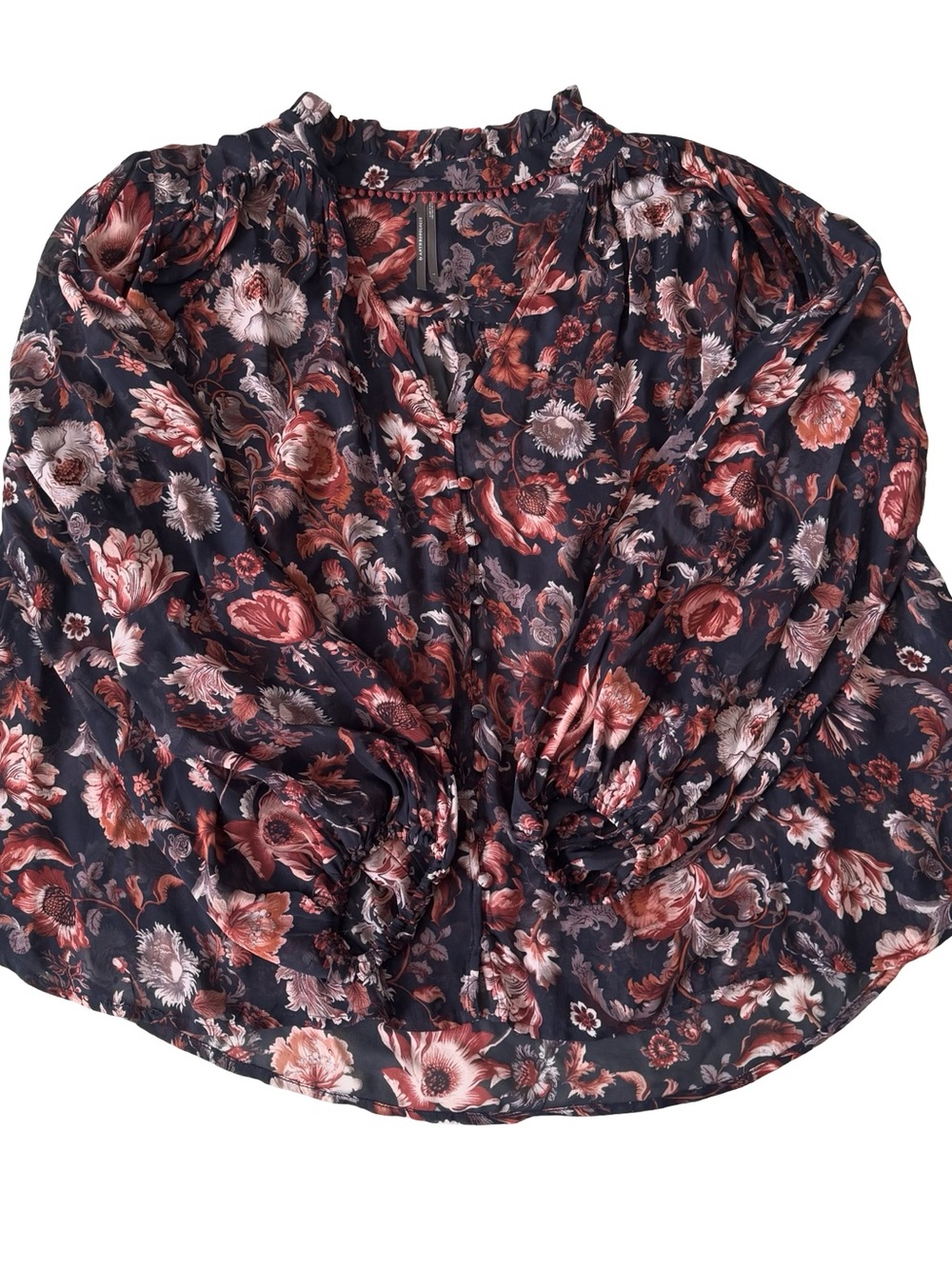 Anthropologie Women’s Estela Sheer Floral Printed Balloon Sleeve Blouse Size L